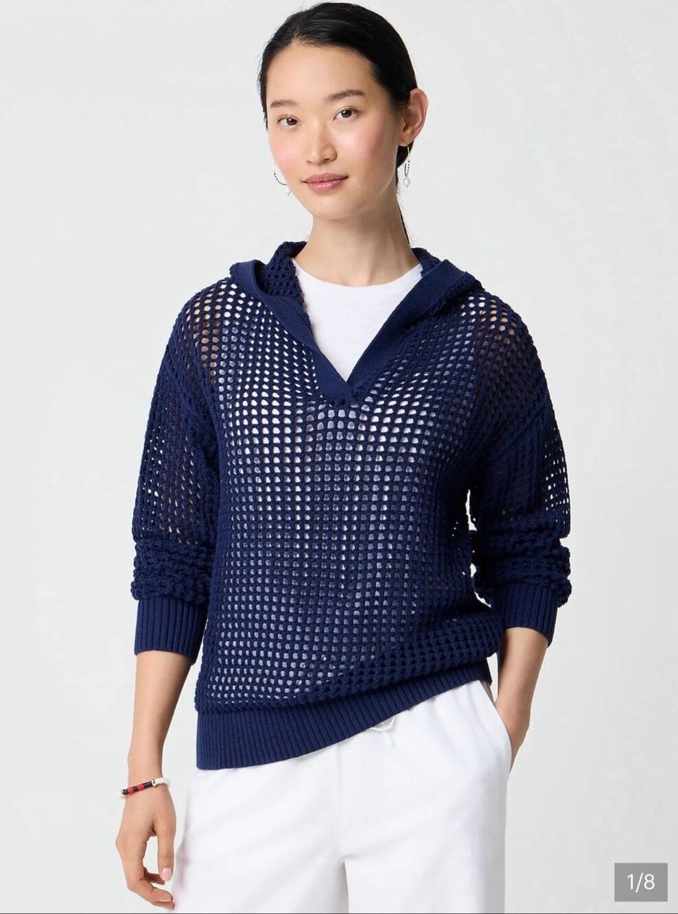 J. Crew Open Stitch Hoodie in Navy NWT size Medium